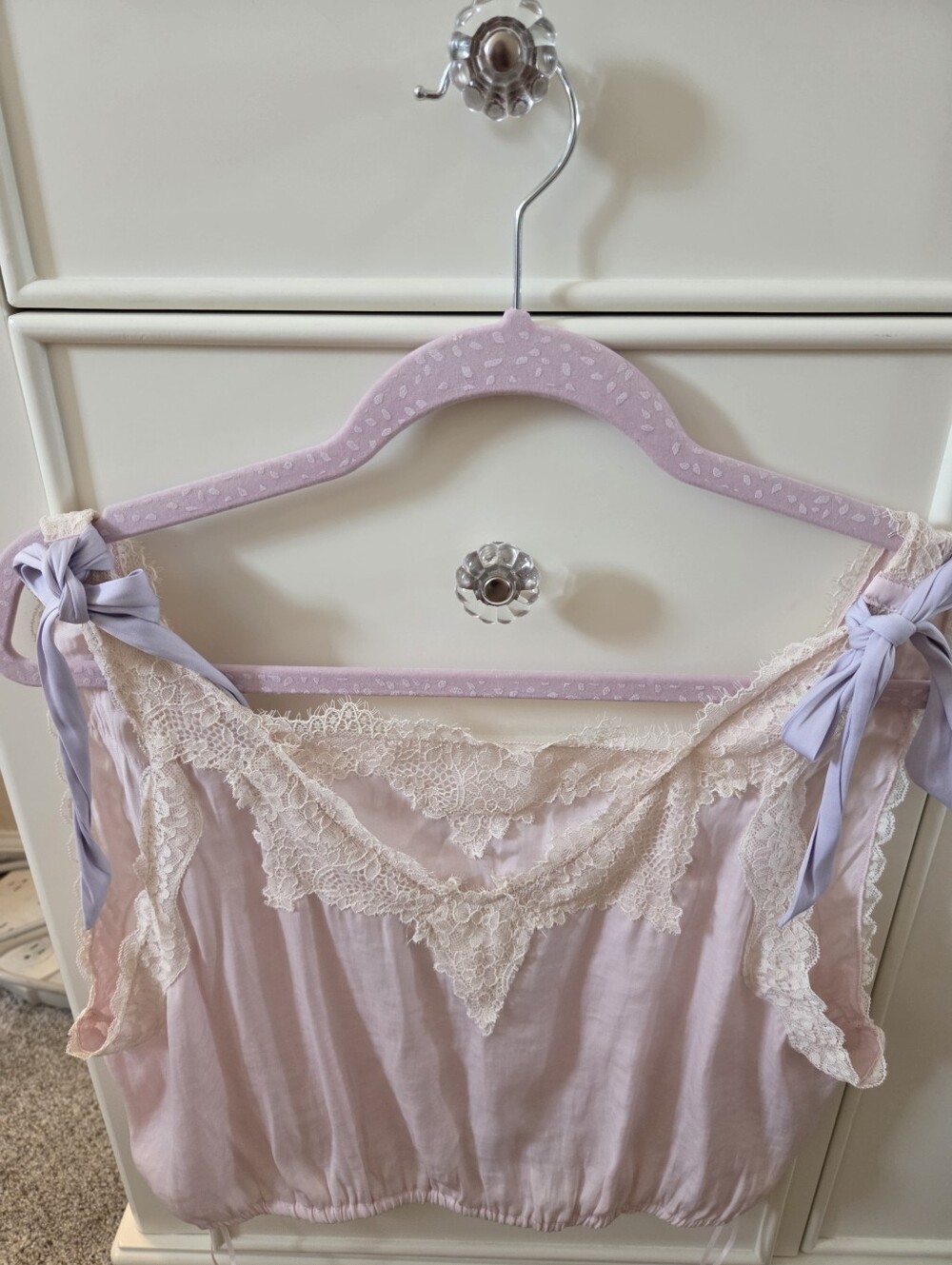 Free People Lace-Trim Brami Baby Pink Camisole with Bow Accents